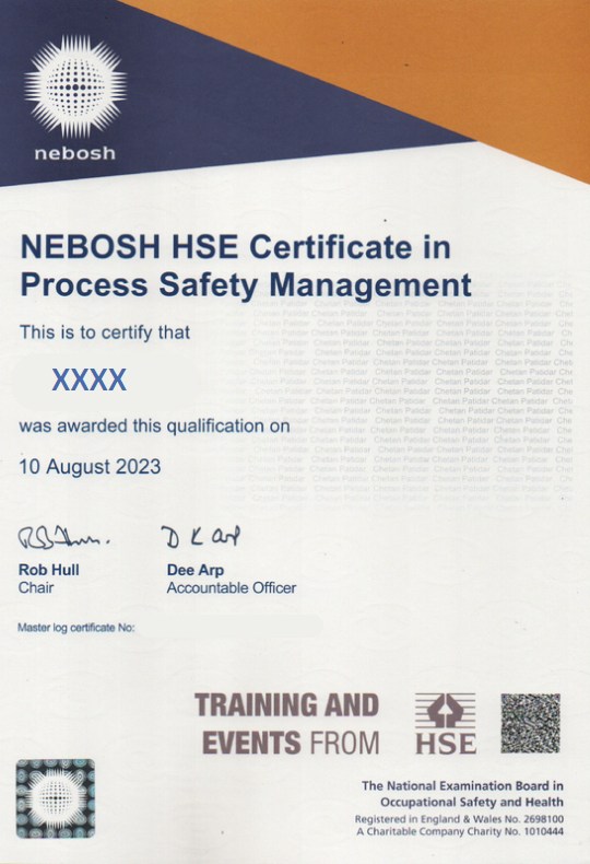 View the NEBOSH Process Safety Management (PSM) sample certificate and envision your success.